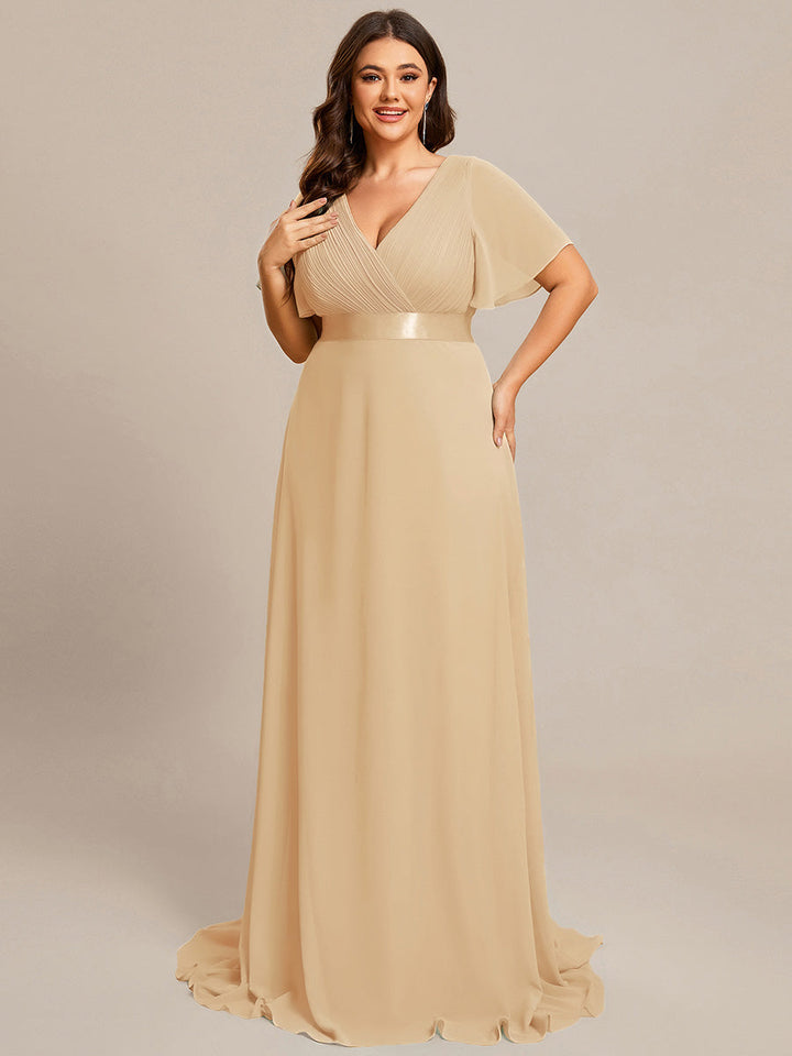 Plus size chiffon empire waist bridesmaid dress with short sleeves for women