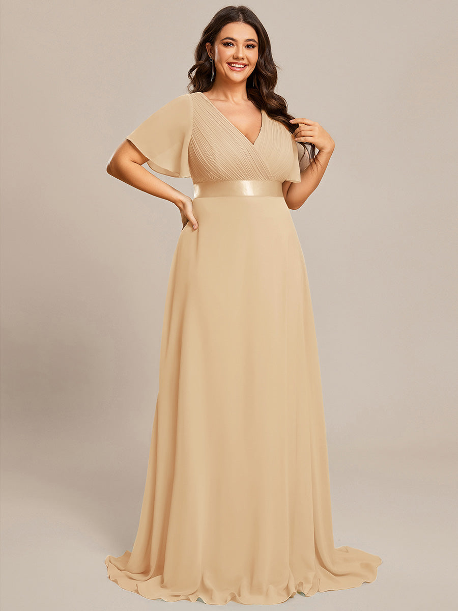 Plus size chiffon empire waist bridesmaid dress with short sleeves for women