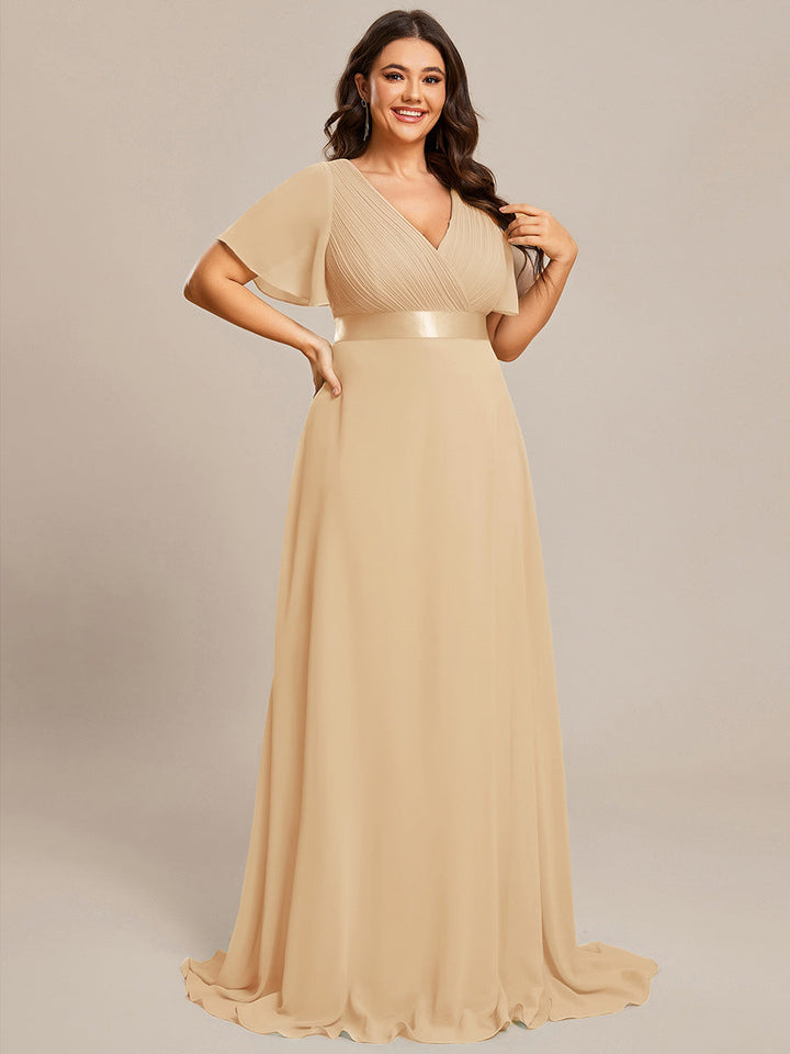 Plus size chiffon empire waist bridesmaid dress with short sleeves for women