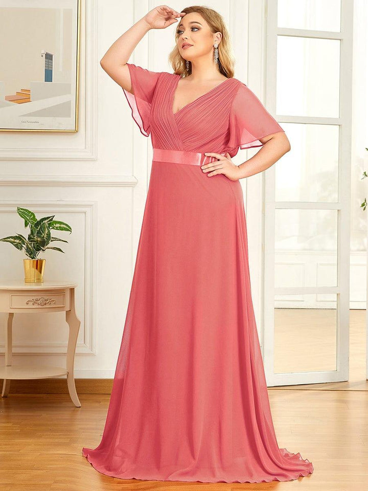 Plus size chiffon empire waist bridesmaid dress with short sleeves for women