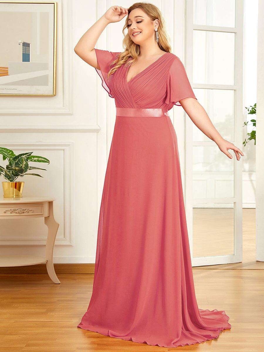 Plus size chiffon empire waist bridesmaid dress with short sleeves for women