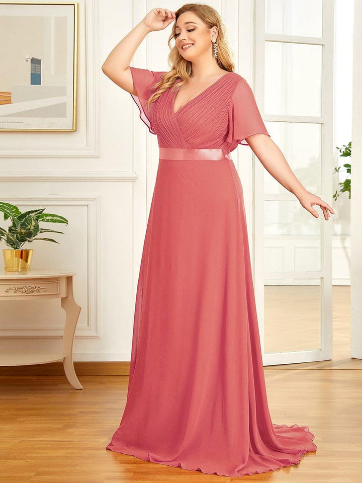 Plus size chiffon empire waist bridesmaid dress with short sleeves for women