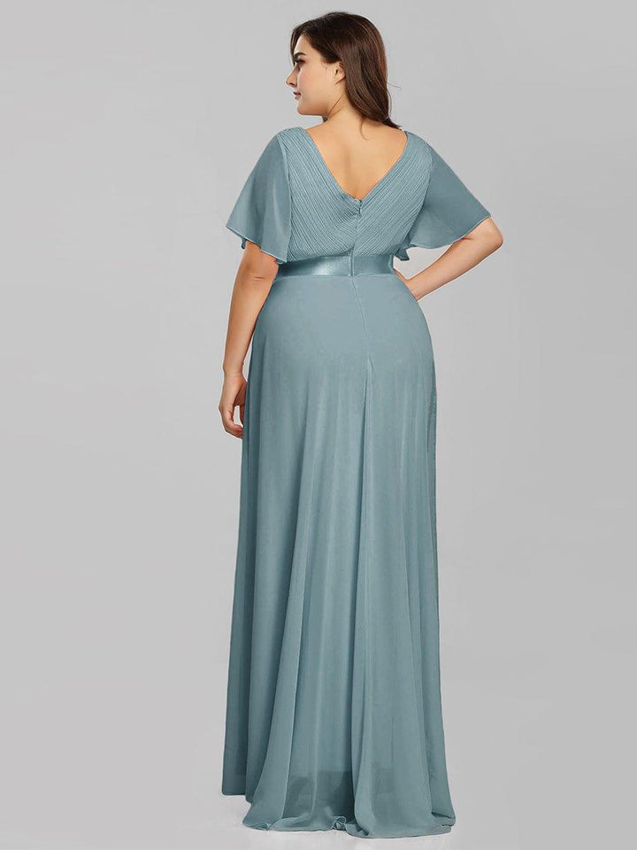 Plus size chiffon empire waist bridesmaid dress with short sleeves for women
