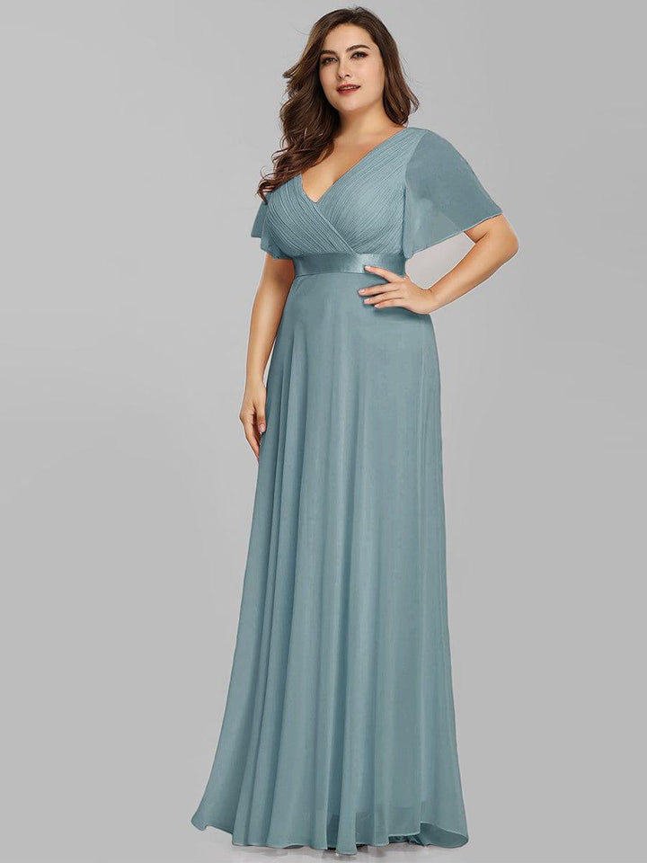 Plus size chiffon empire waist bridesmaid dress with short sleeves for women