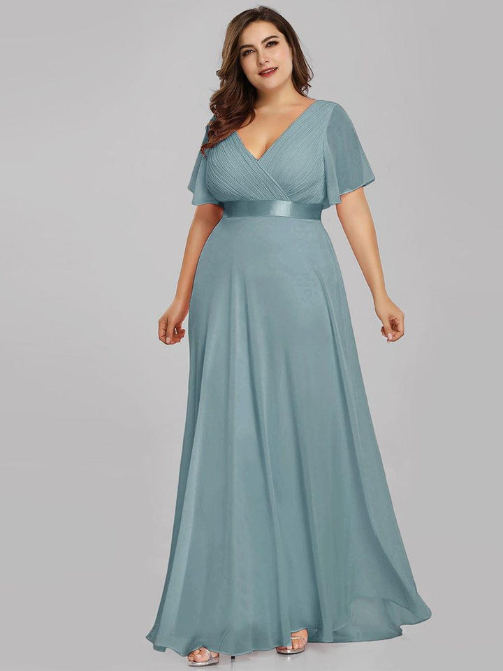 Plus size chiffon empire waist bridesmaid dress with short sleeves for women
