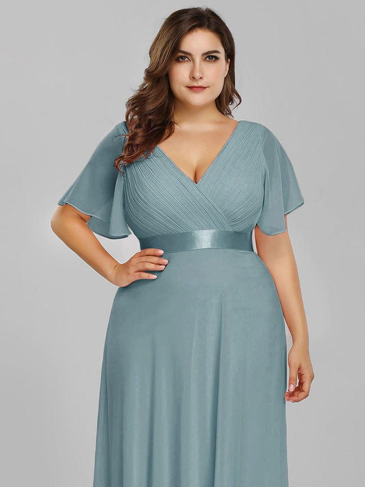 Plus size chiffon empire waist bridesmaid dress with short sleeves for women