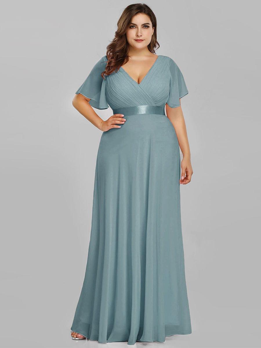 Plus size chiffon empire waist bridesmaid dress with short sleeves for women