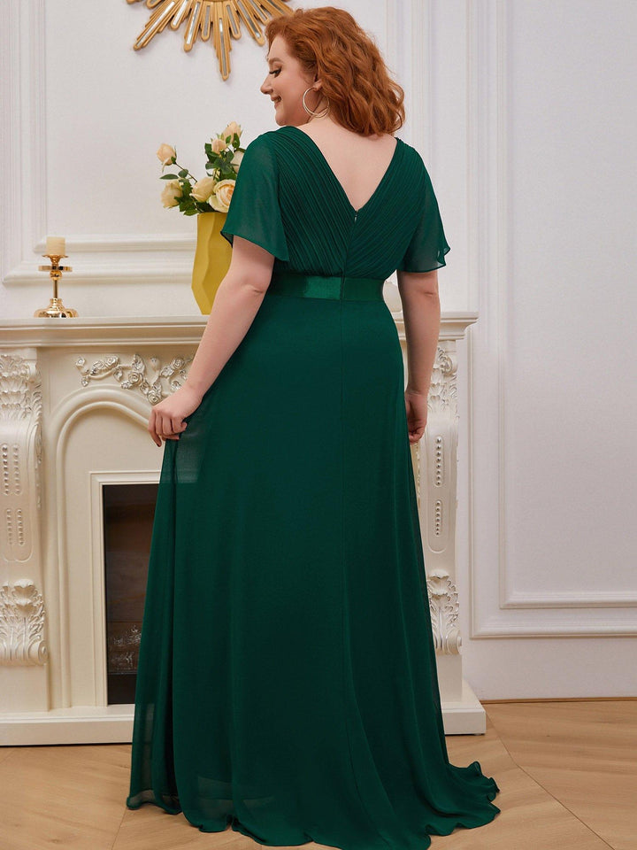 Plus size chiffon empire waist bridesmaid dress with short sleeves for women