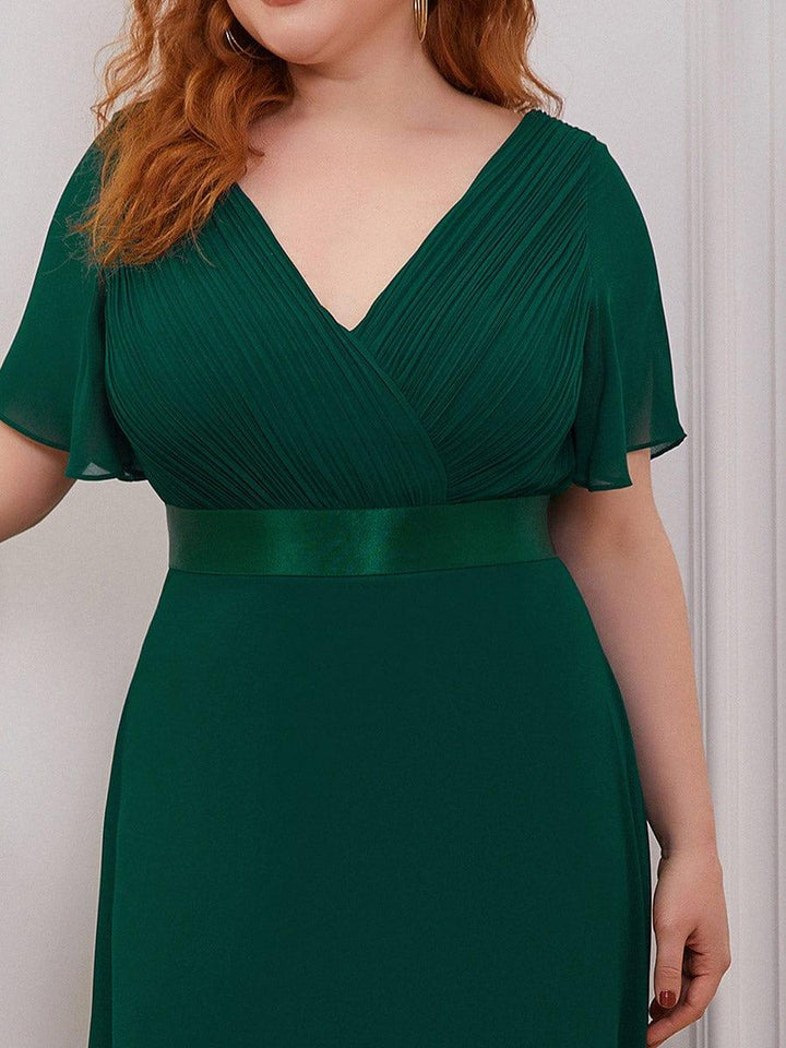 Plus size chiffon empire waist bridesmaid dress with short sleeves for women