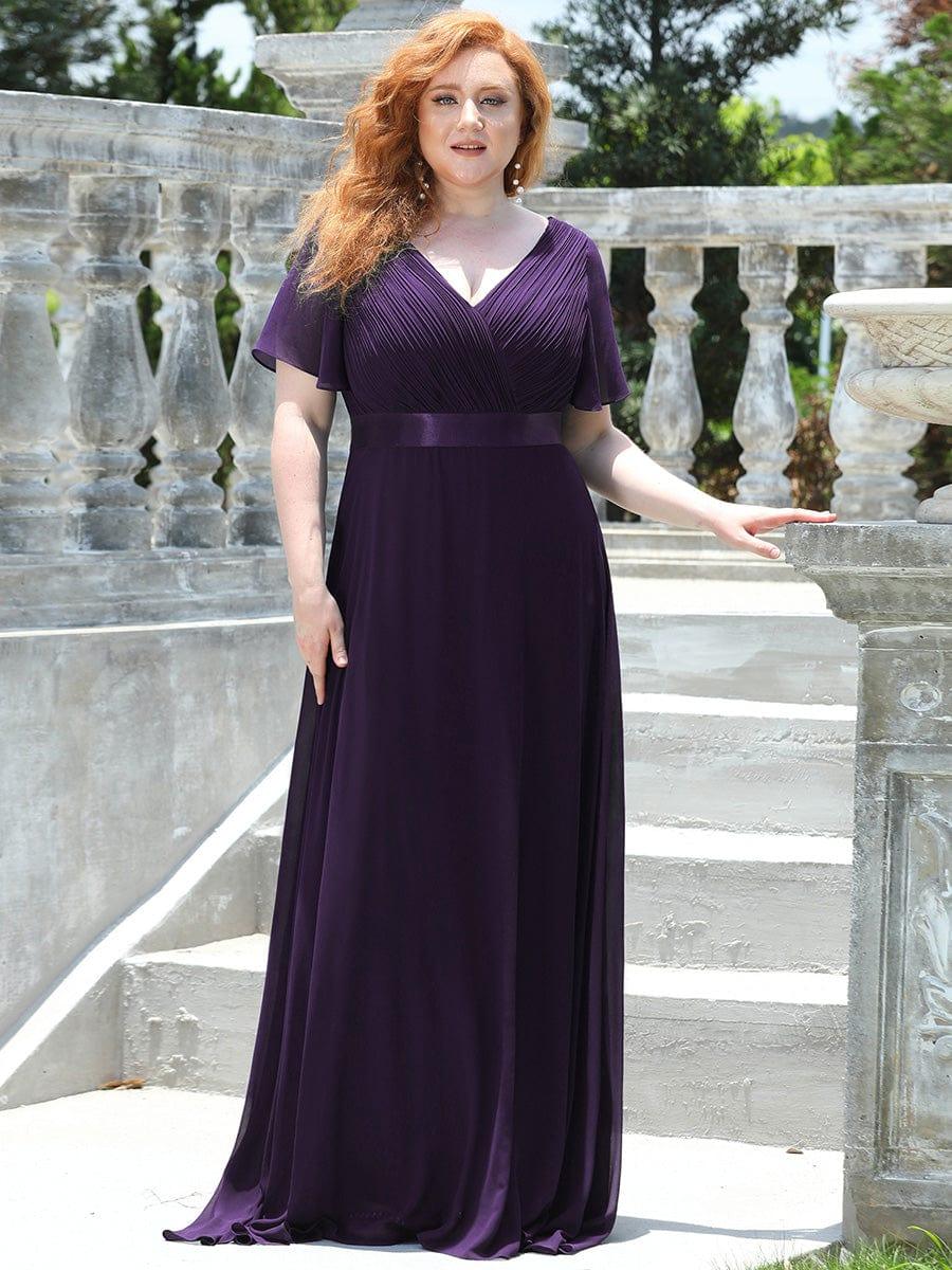 Plus size chiffon empire waist bridesmaid dress with short sleeves for women
