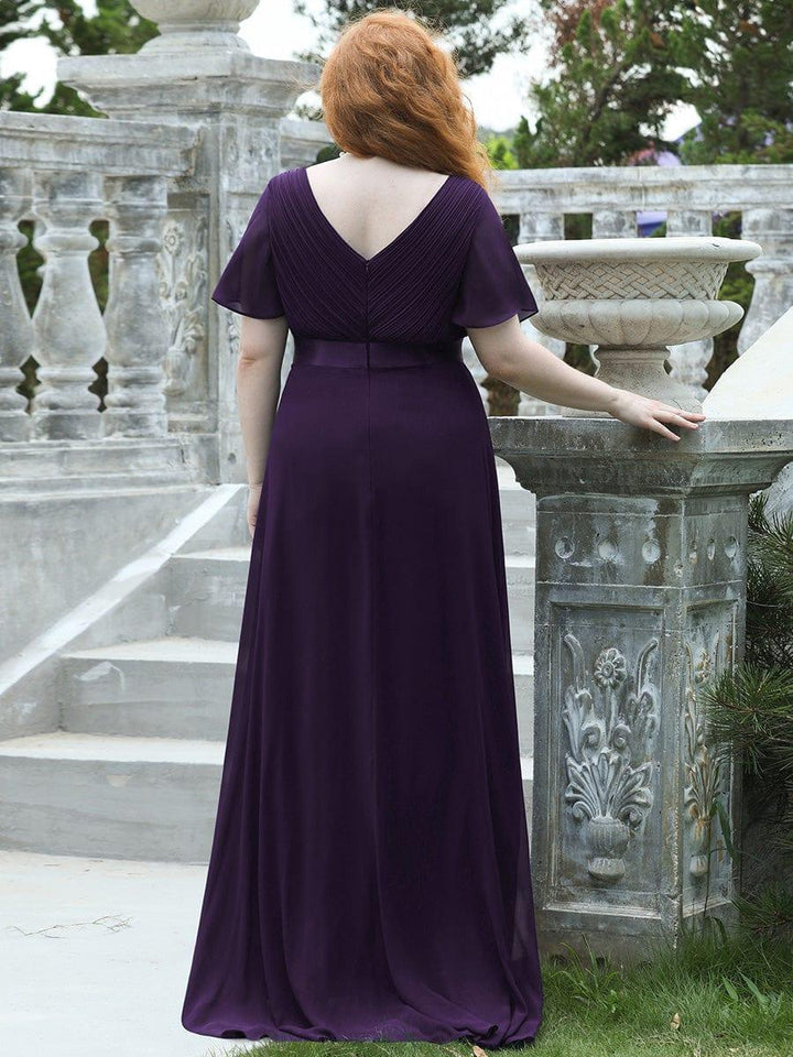 Plus size chiffon empire waist bridesmaid dress with short sleeves for women