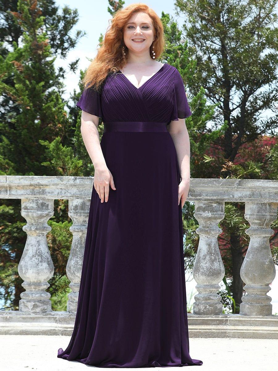 Plus size chiffon empire waist bridesmaid dress with short sleeves for women