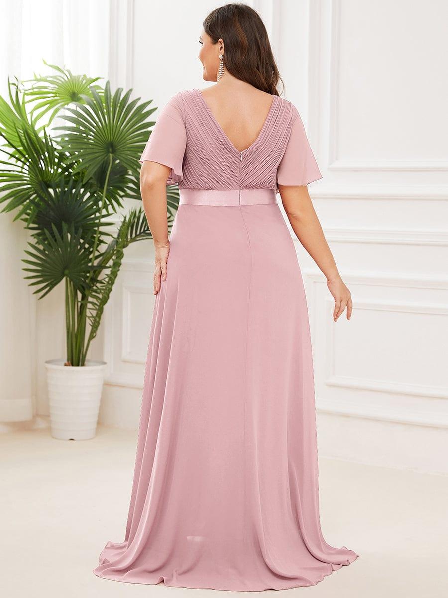 Plus size chiffon empire waist bridesmaid dress with short sleeves for women