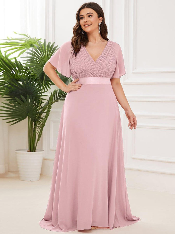Plus size chiffon empire waist bridesmaid dress with short sleeves for women
