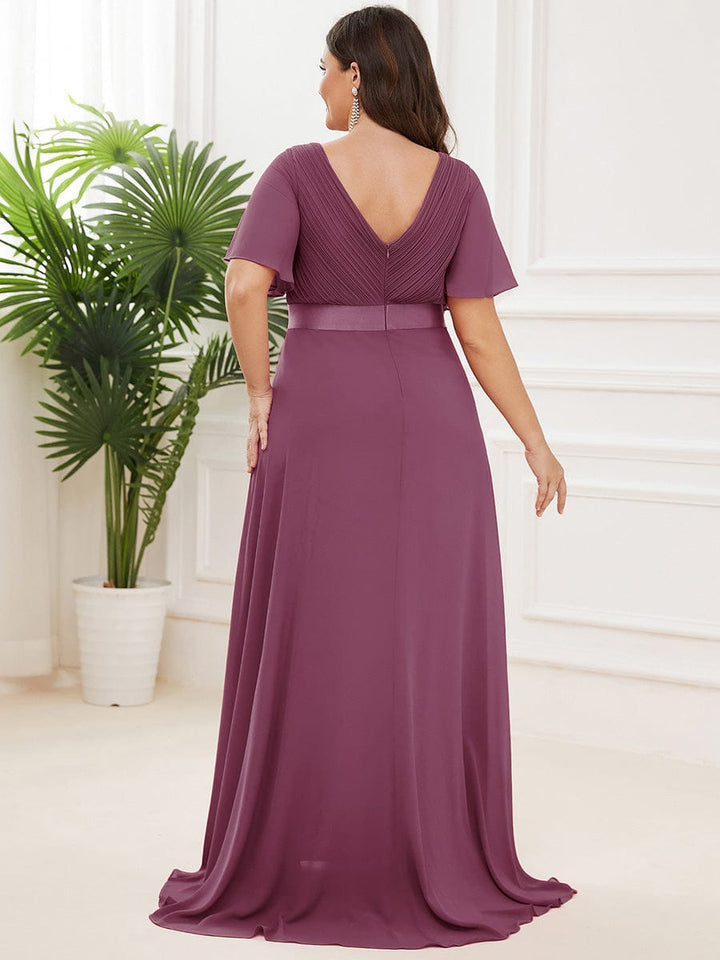 Plus size chiffon empire waist bridesmaid dress with short sleeves for women