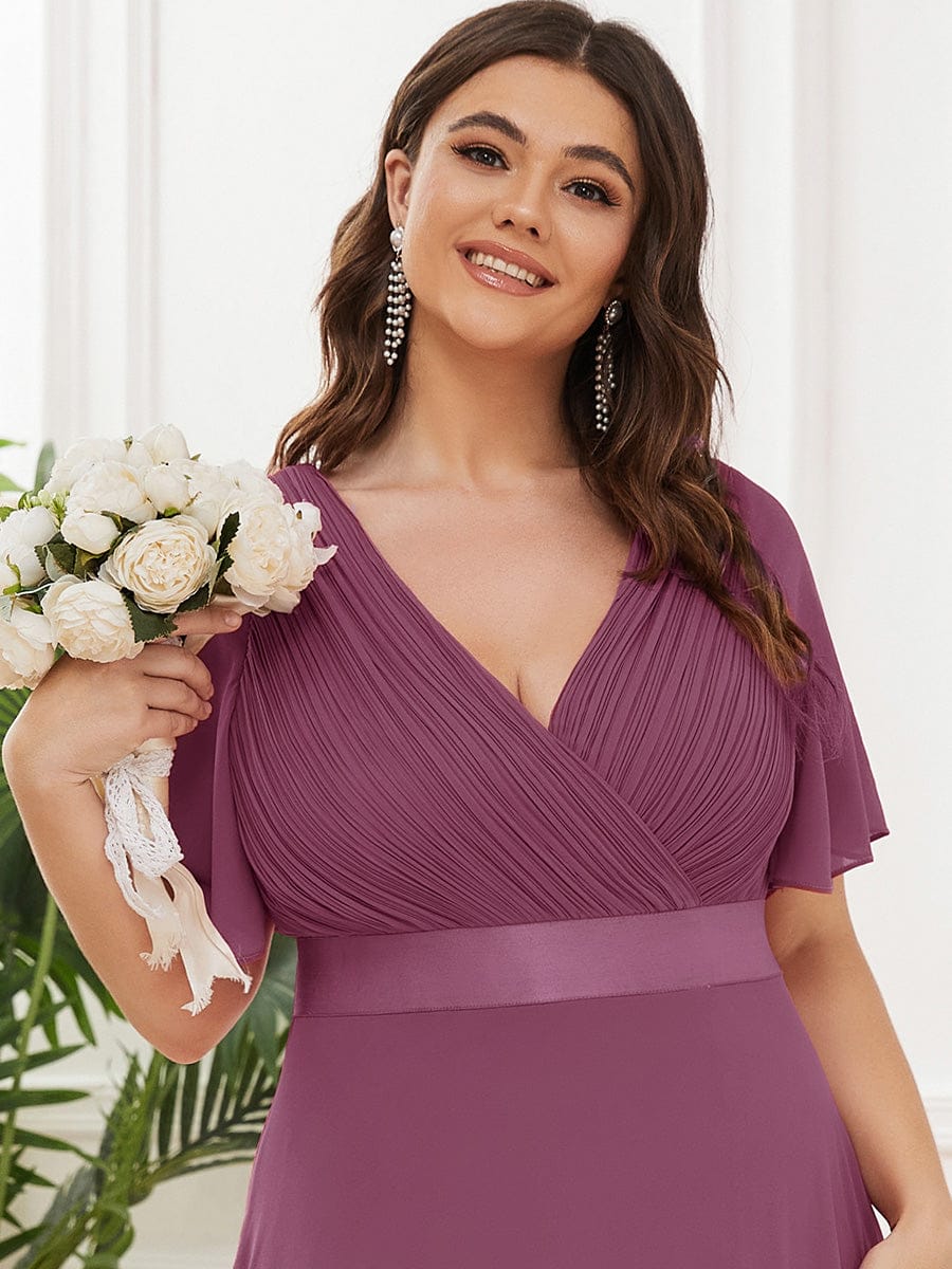 Plus size chiffon empire waist bridesmaid dress with short sleeves for women