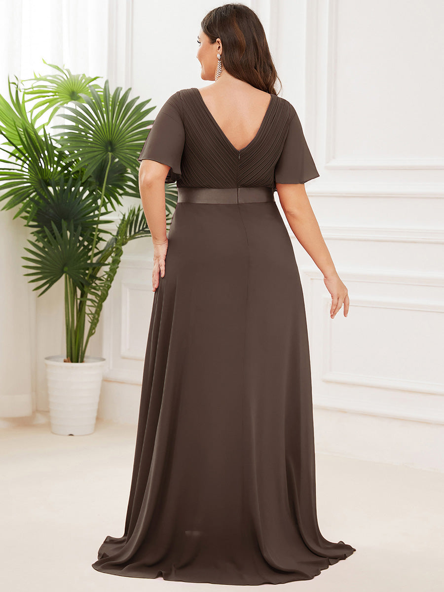 Plus size chiffon empire waist bridesmaid dress with short sleeves for women