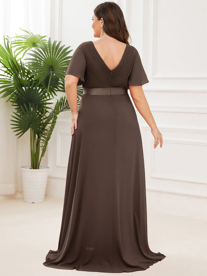 Plus size chiffon empire waist bridesmaid dress with short sleeves for women