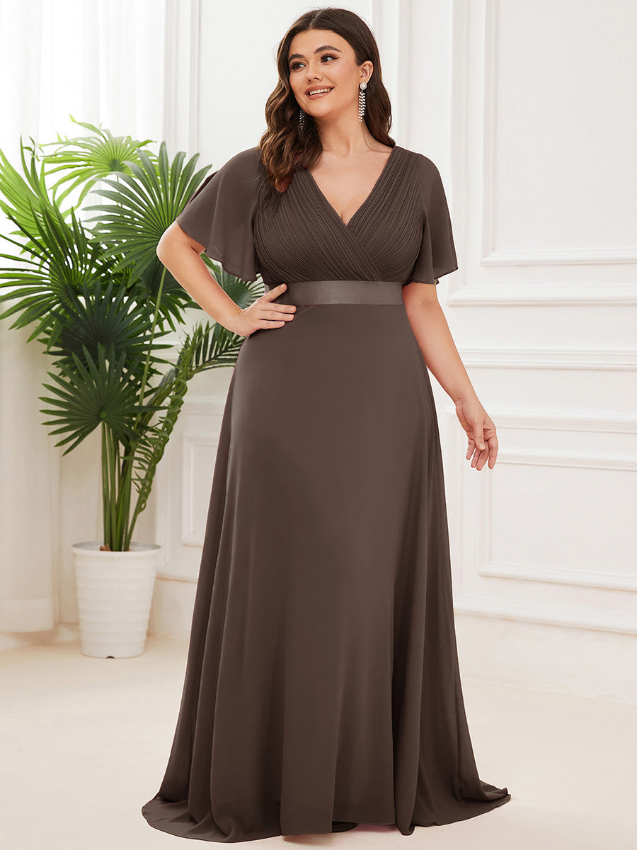 Plus size chiffon empire waist bridesmaid dress with short sleeves for women