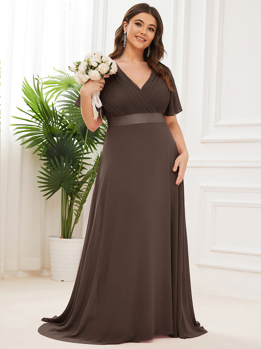 Plus size chiffon empire waist bridesmaid dress with short sleeves for women