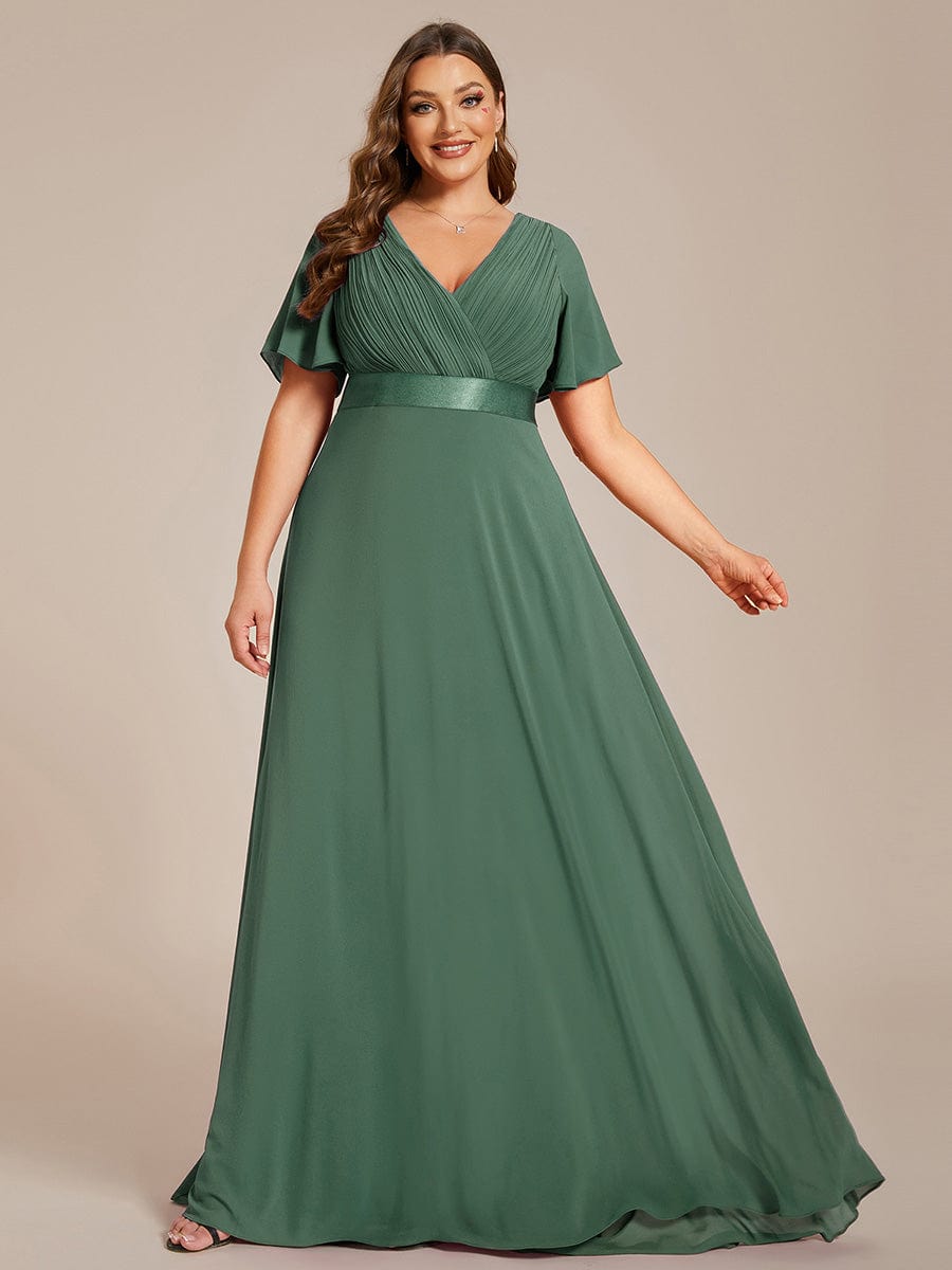 Plus size chiffon empire waist bridesmaid dress with short sleeves for women