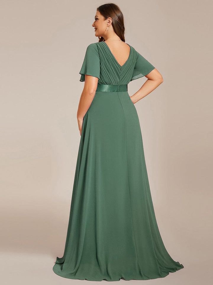 Plus size chiffon empire waist bridesmaid dress with short sleeves for women