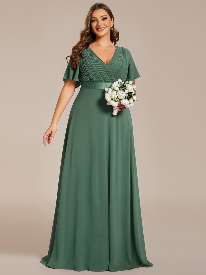 Plus size chiffon empire waist bridesmaid dress with short sleeves for women