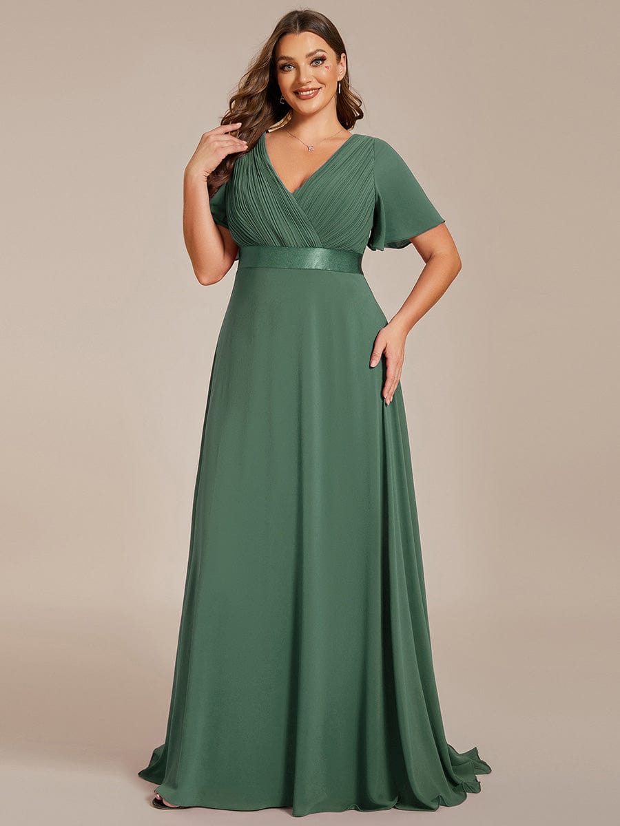 Plus size chiffon empire waist bridesmaid dress with short sleeves for women