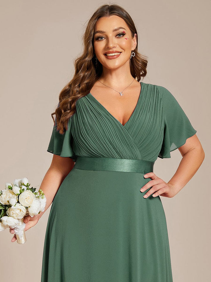 Plus size chiffon empire waist bridesmaid dress with short sleeves for women