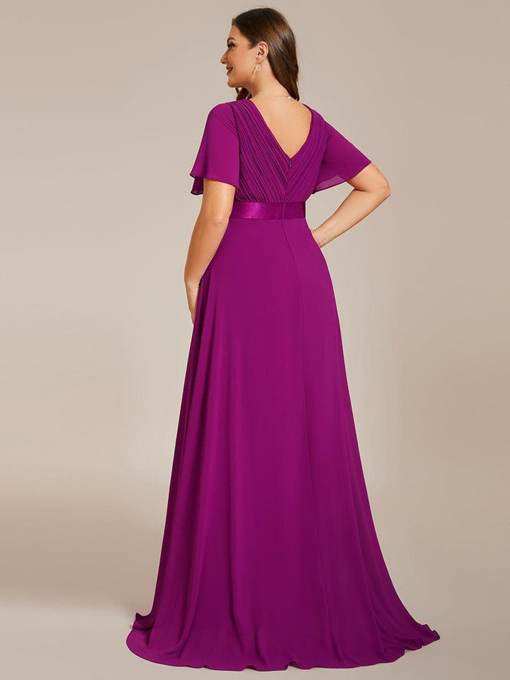 Plus size chiffon empire waist bridesmaid dress with short sleeves for women