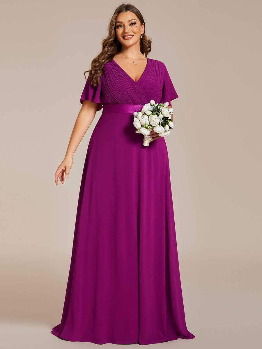 Plus size chiffon empire waist bridesmaid dress with short sleeves for women