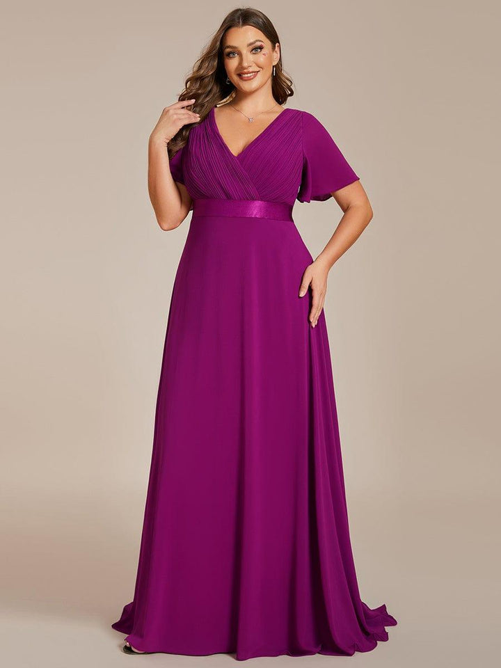 Plus size chiffon empire waist bridesmaid dress with short sleeves for women