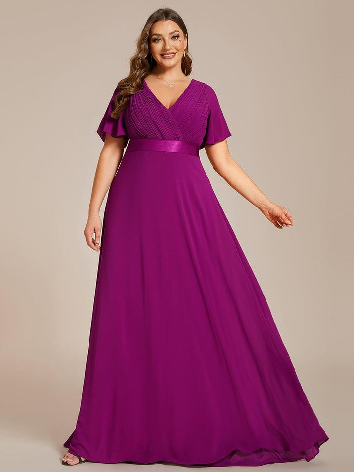 Plus size chiffon empire waist bridesmaid dress with short sleeves for women
