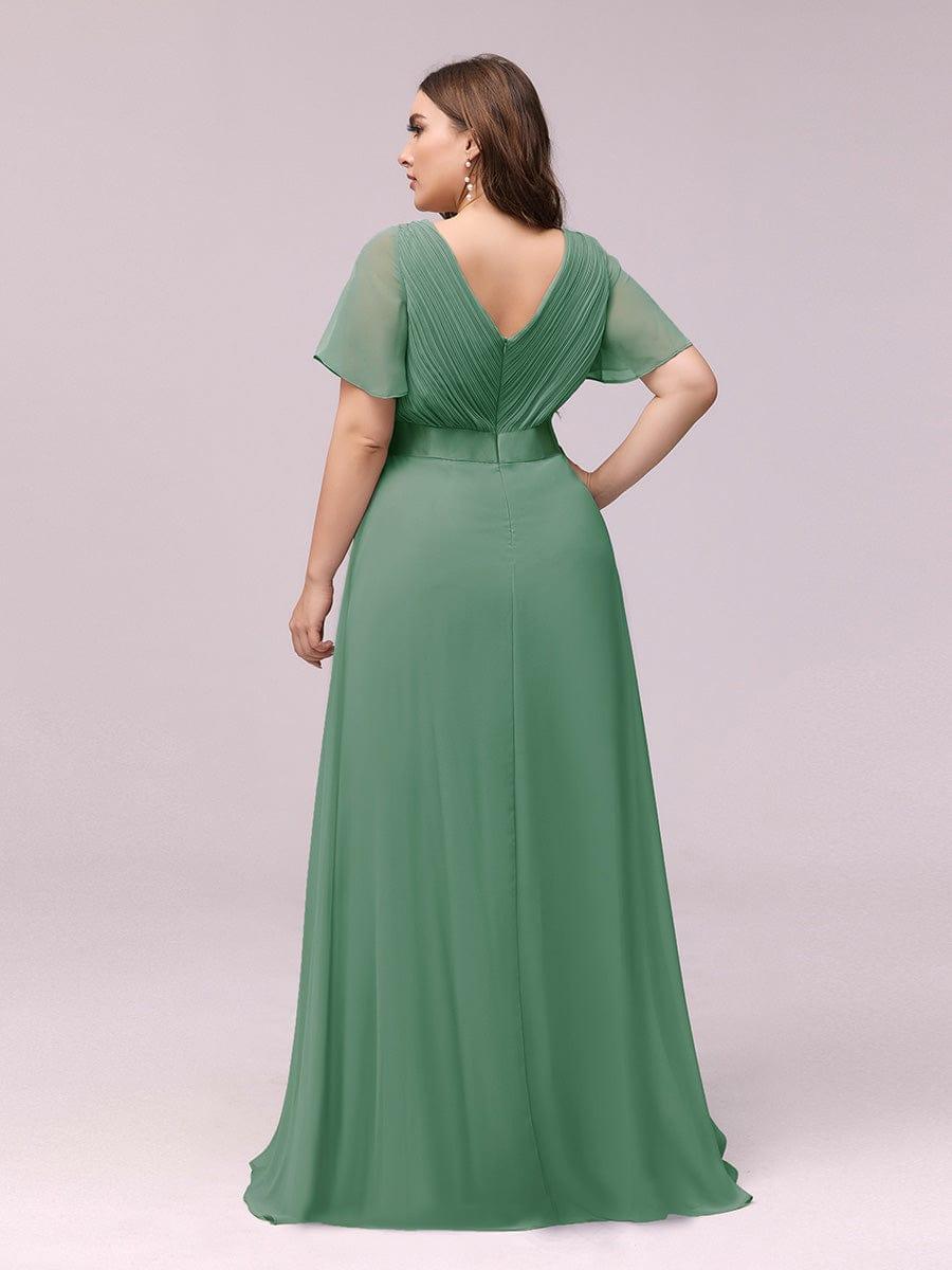 Plus size chiffon empire waist bridesmaid dress with short sleeves for women