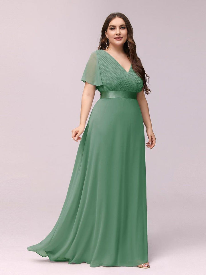 Plus size chiffon empire waist bridesmaid dress with short sleeves for women