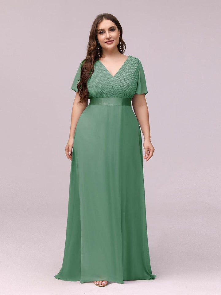 Plus size chiffon empire waist bridesmaid dress with short sleeves for women
