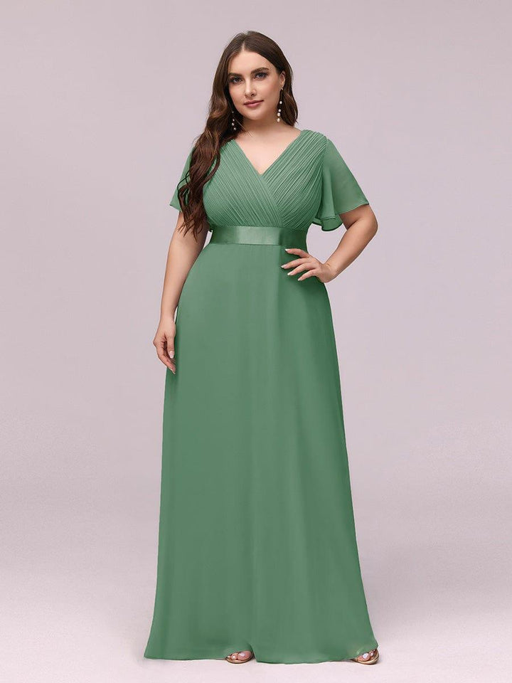 Plus size chiffon empire waist bridesmaid dress with short sleeves for women