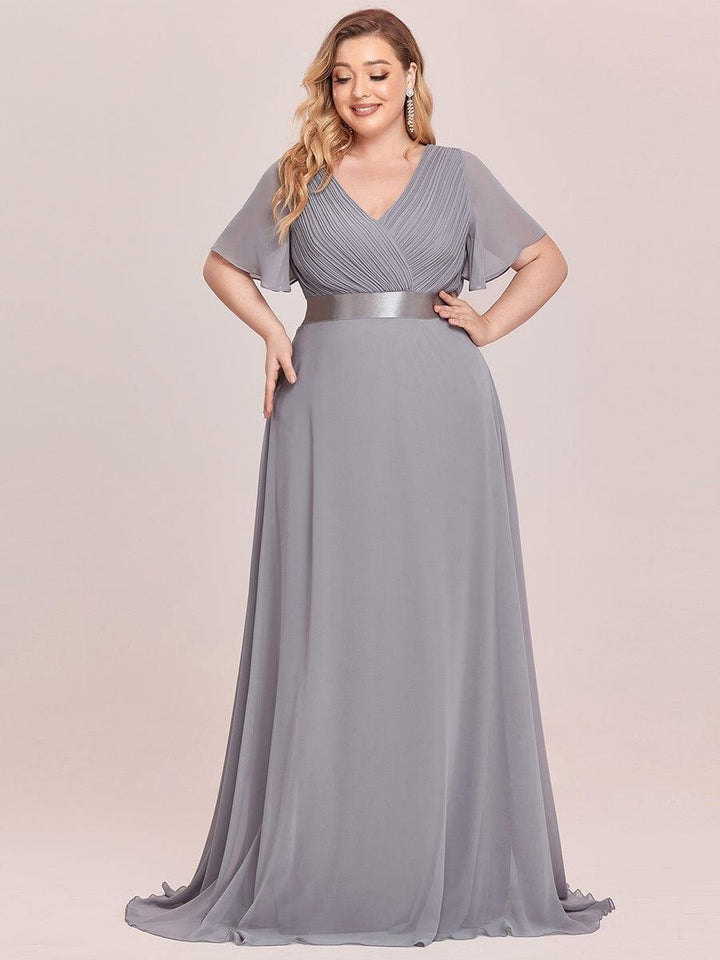 Plus size chiffon empire waist bridesmaid dress with short sleeves for women
