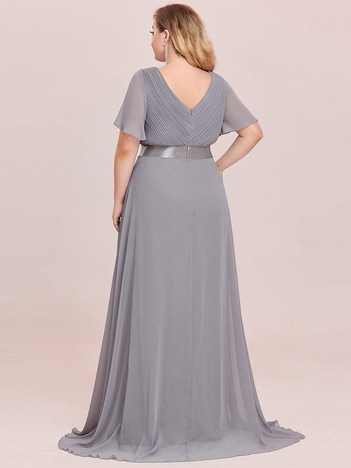 Plus size chiffon empire waist bridesmaid dress with short sleeves for women