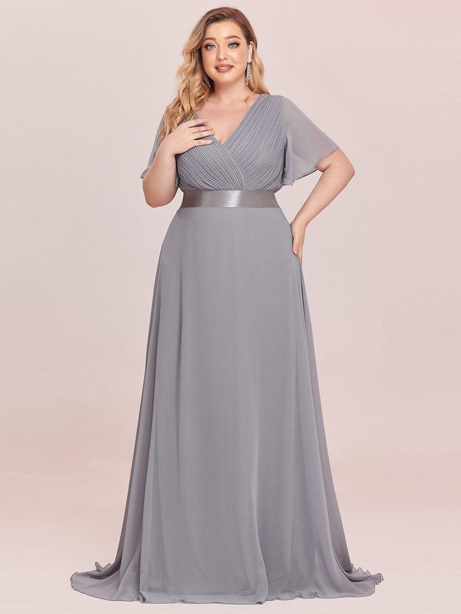 Plus size chiffon empire waist bridesmaid dress with short sleeves for women