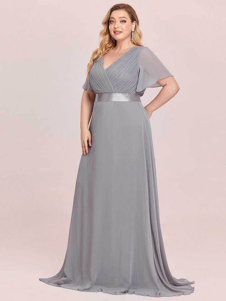 Plus size chiffon empire waist bridesmaid dress with short sleeves for women