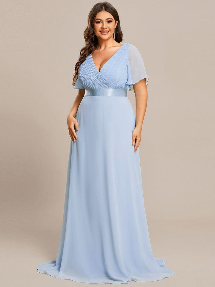 Plus size chiffon empire waist bridesmaid dress with short sleeves for women