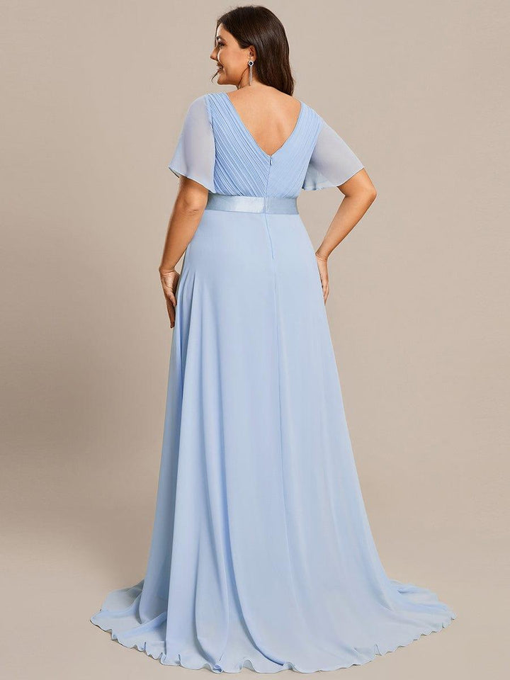 Plus size chiffon empire waist bridesmaid dress with short sleeves for women