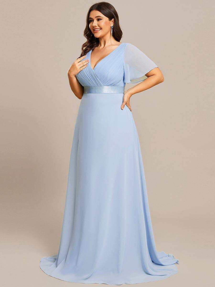 Plus size chiffon empire waist bridesmaid dress with short sleeves for women