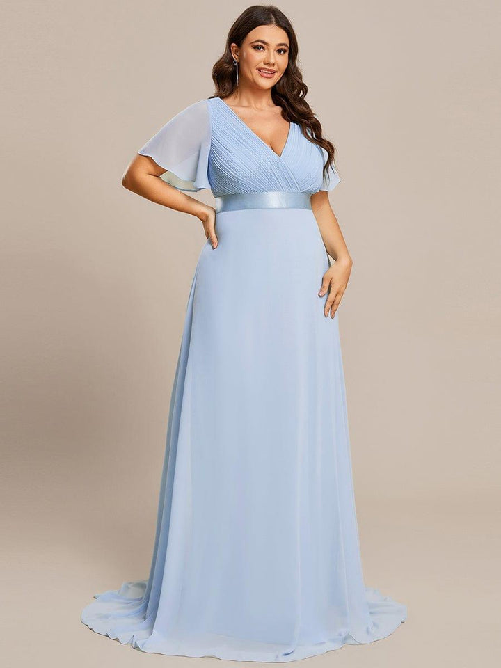 Plus size chiffon empire waist bridesmaid dress with short sleeves for women