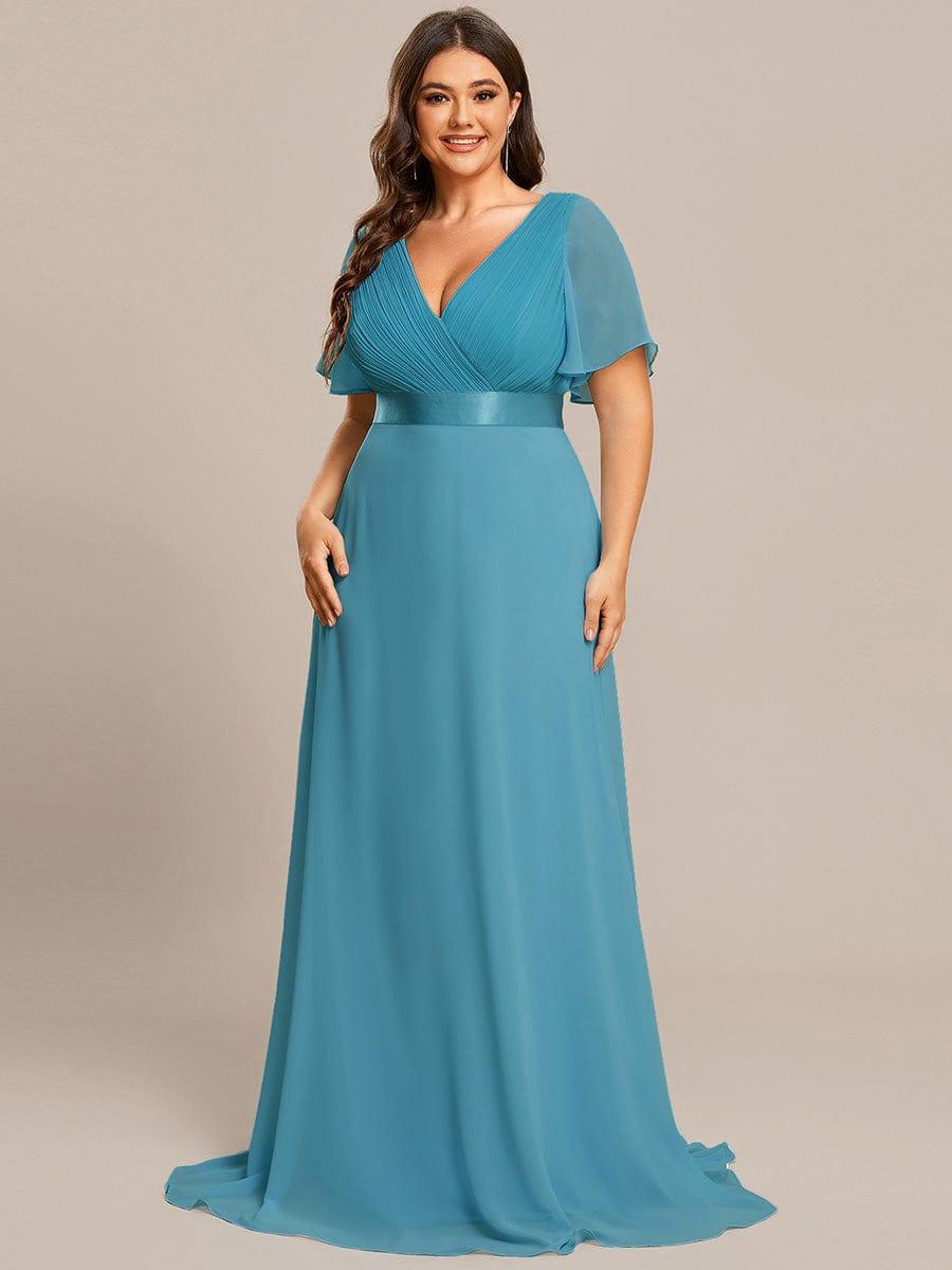 Plus size chiffon empire waist bridesmaid dress with short sleeves for women