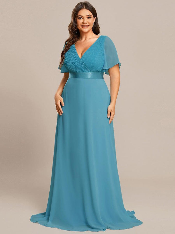 Plus size chiffon empire waist bridesmaid dress with short sleeves for women