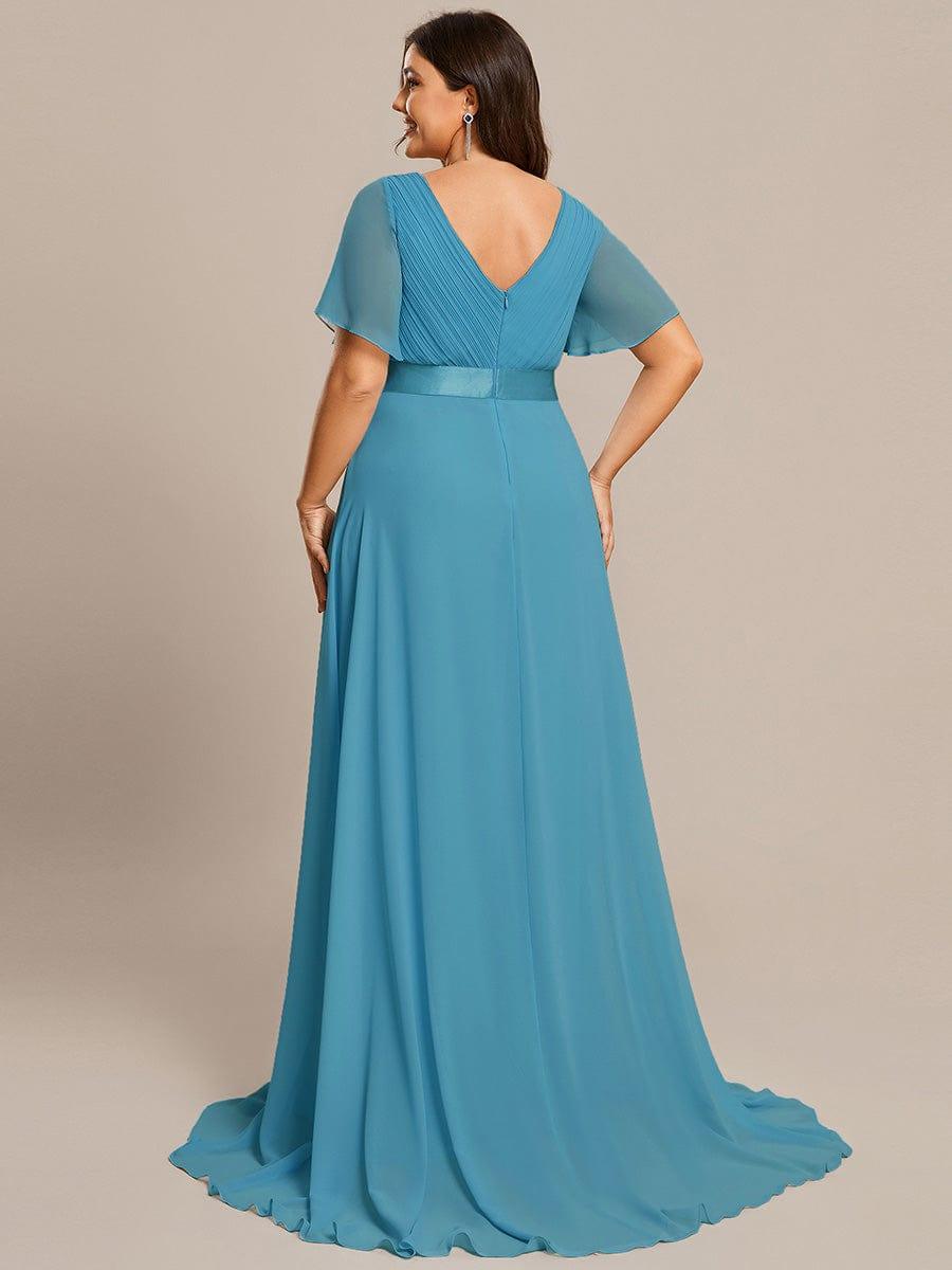 Plus size chiffon empire waist bridesmaid dress with short sleeves for women