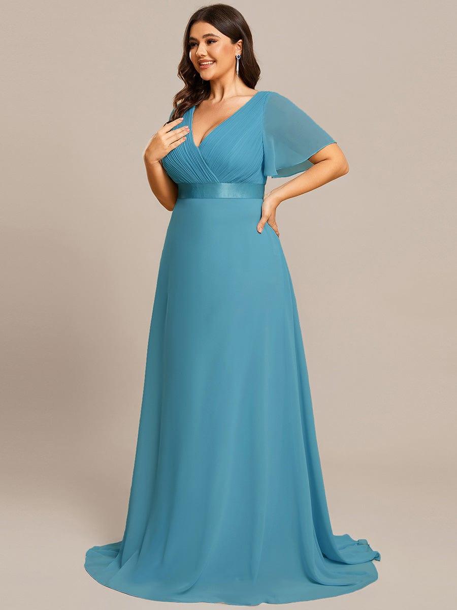 Plus size chiffon empire waist bridesmaid dress with short sleeves for women