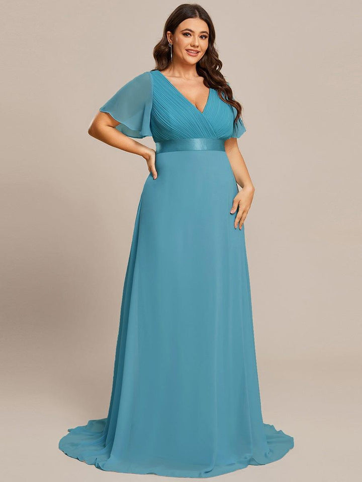 Plus size chiffon empire waist bridesmaid dress with short sleeves for women